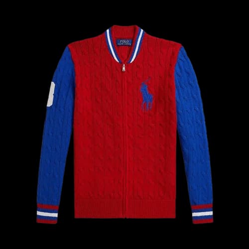 Polo Ralph Lauren Cable Knit Full Zip Classic Baseball Sweater 'Red/Multi'