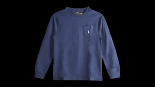 Polo Ralph Lauren Kids Pocket Long Sleeve Jersey Knit Crewneck Embroidered Polo Match T-shirt Newport Navy