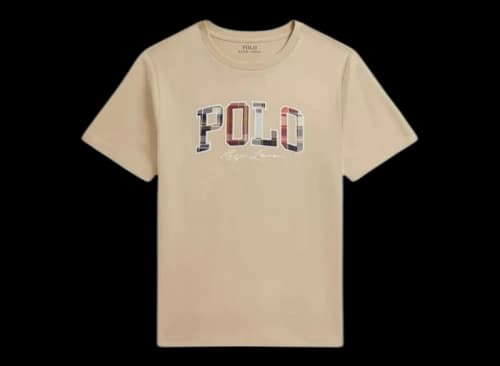 Polo Ralph Lauren Short Sleeve Jersey Knit Plaid Polo Tee Tallow Cream