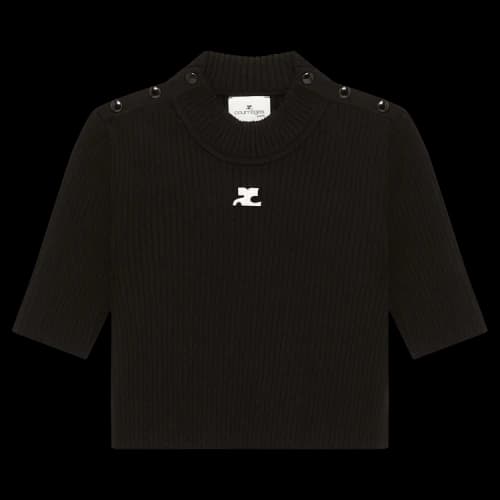 Courrèges Shoulder Snaps Rib Knit Crop Sweater 'Black'