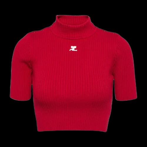 Courrèges Shoulder Snaps Rib Knit Crop Sweater 'Groseille Fonce'