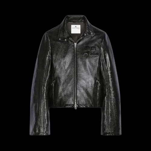 Courrèges Iconic Zipped Vinyl Biker Jacket 'Black'
