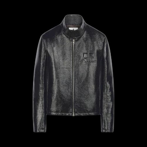 Courrèges Logo-Embossed Patent Biker Jacket 'Black'