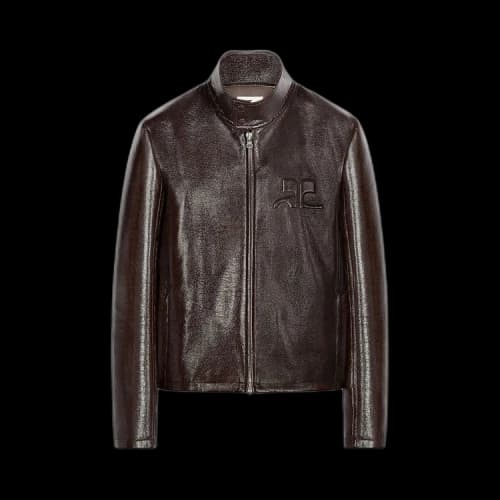 Courrèges Zipped Vinyl Biker Jacket 'Chocolate'