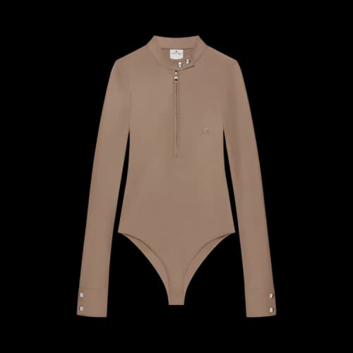 Courrèges Biker Crepe Jersey Zipped Bodysuit 'Mocha'