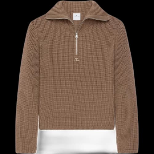 Courrèges Ribbed Wool Trucker Sweater 'Mocha'