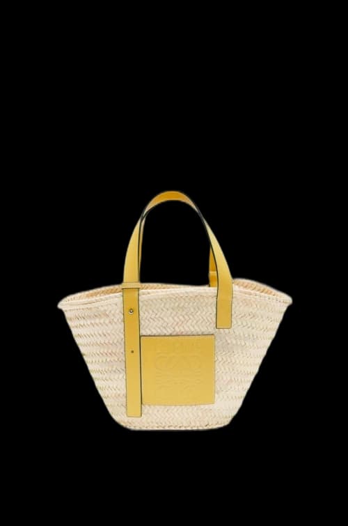 LOEWE x Howls Basket Bag In Palm Leaf And Calfskin Light Blue