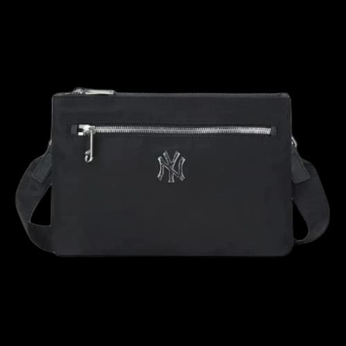 MLB NY New York Yankees Silver LOGO Zipper Shoulder Messenger Bag Black