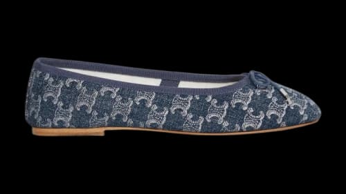 Celine Les Ballerines Celine With Triomphe Laces in Triomphe Stamped Denim Blue Silver