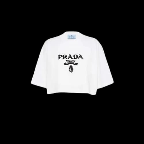 Prada Embroidered Interlock Crop T-shirt White