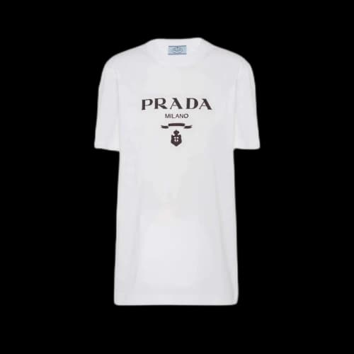 Prada Embroidered Jersey T-shirt White