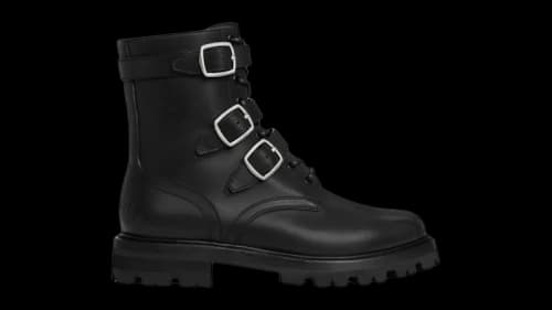 Celine Maggie Buckle Zipped Boot in Shiny Bull Black