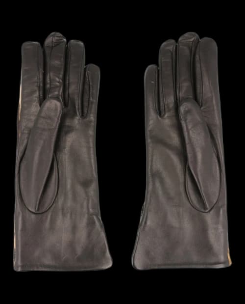 Ferragamo Leopard Print Pony Hair Leather Gloves Bone