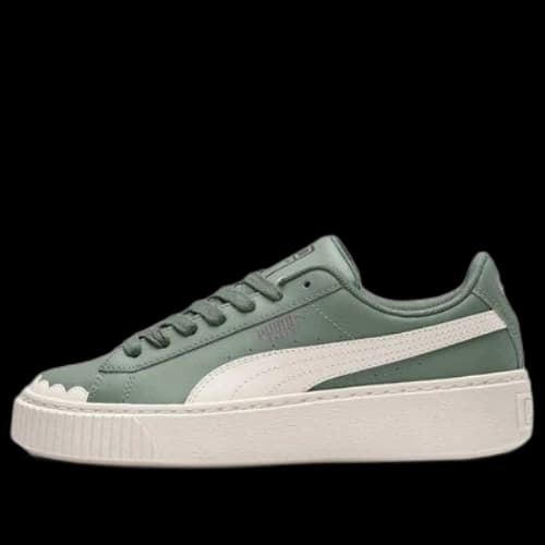 PUMA Basket Platform Scallop Sneakers Green/White (Women's)
