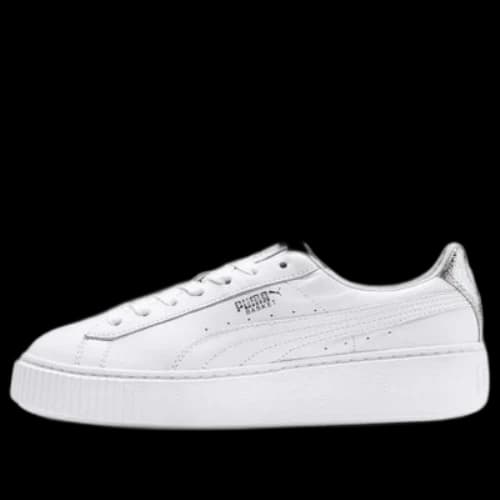 PUMA Basket Platform Sneakers White/Silver (Women's)