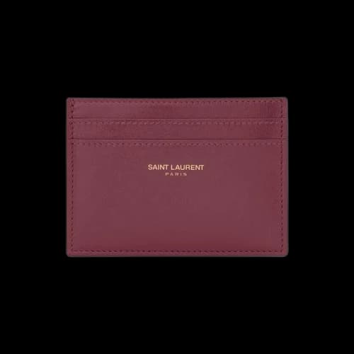 Saint Laurent Paris Card Case In Shiny Leather 'Dark Ruby'