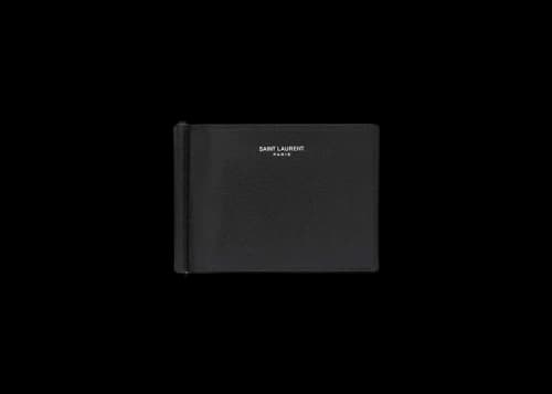 Saint Laurent Paris Bill Clip Wallet in Grain de Poudre Embossed Leather Black