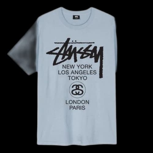 Stussy World Tour Tee Classic Short Sleeve Unisex Gray Blue