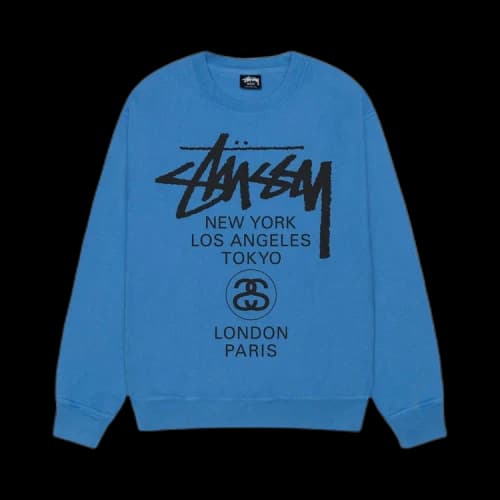 Stussy World Tour Pigment Dyed Crewneck Blue