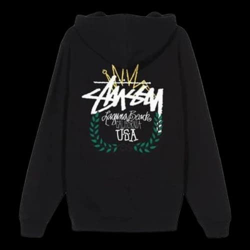 Stussy Lb Wreath Hood Usa Printing Logo Unisex Black