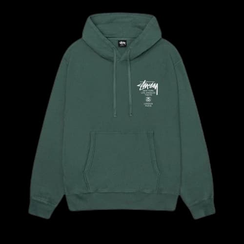 Stussy World Tour Pigment Dyed Hoodie Forest
