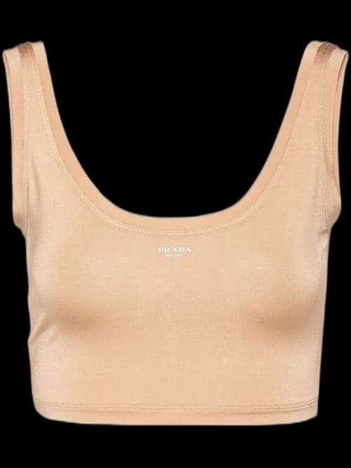 Prada Logo Stamped Sleeveless Tank Top Beige