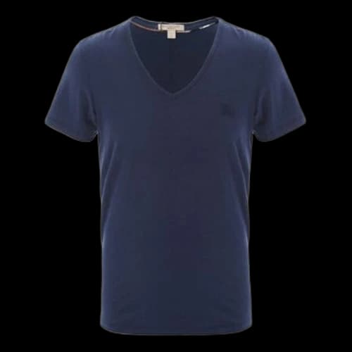 Burberry Logo Embroidered V neck Short Sleeve Navy Blue