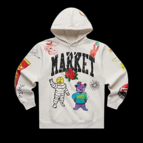 Market Varsity Hand Drawn Hoodie 'Cream'