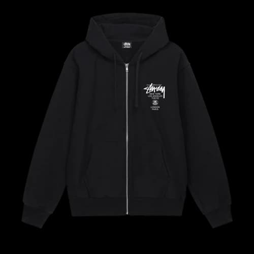 Stussy World Tour Zip Hoodie Black (FW22)