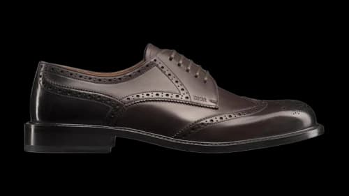 Dior Embassy Derby Brogue in Black Calfskin with Patina Finish Brown