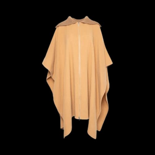 Moncler Logo Jacquard Fringe Detailed Cape 'Tan'