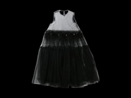 Comme des Garcons See-through Mesh and Feather Decorated Dress Black