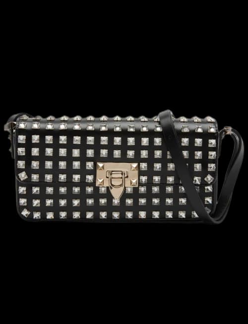 Valentino Studded Leather Shoulder Shoulder Bag Black