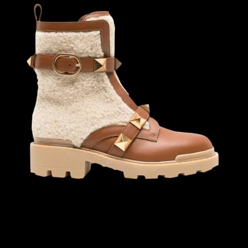 Valentino Roman Stud 40mm Combat Boot 'Brown Sherpa' (Women's)