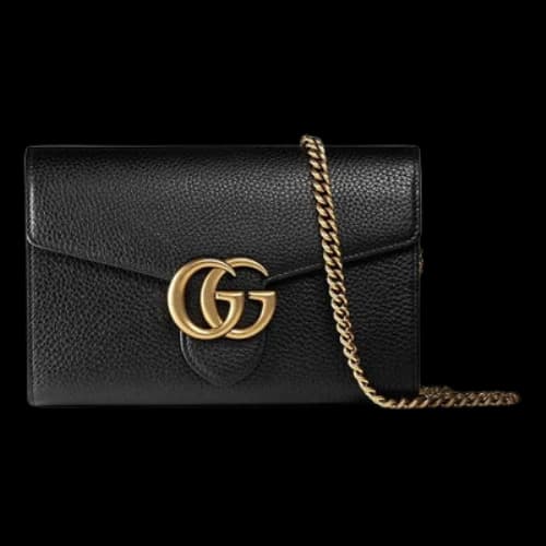 Gucci GG Marmont Gold Label Logo Leather Chain Wallet Shoulder Messenger Bag Black