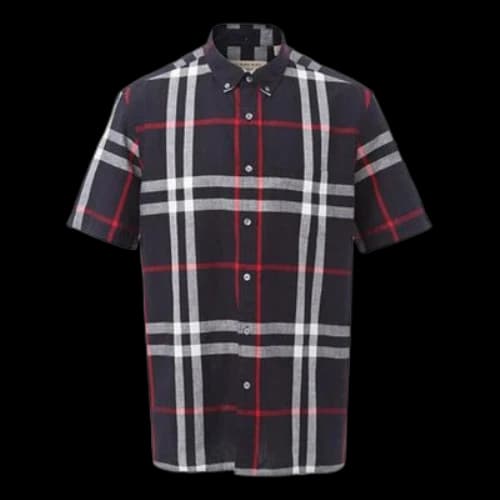 Burberry Plaid Short Sleeve Shirt Navy Blue