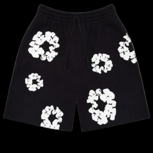Denim Tears Cotton Wreath Logo Shorts 'Black White'
