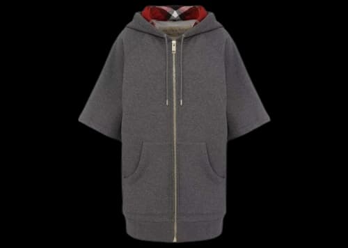 Burberry Oversized Short Sleeve Zip Up Check Hood Hoodie Grey