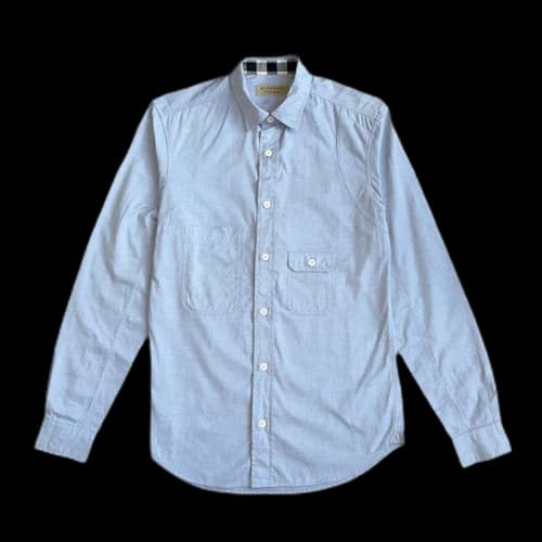 Burberry Check Detail Cotton Shirt Mineral Blue