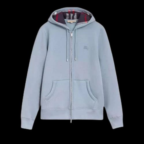 Burberry Clarendon Zip Up Check Hoodie Light Blue