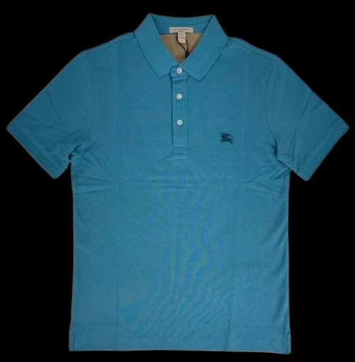 Burberry Men's Cotton Cobalt Embroidered Logo Polo Turquoise - 4061239