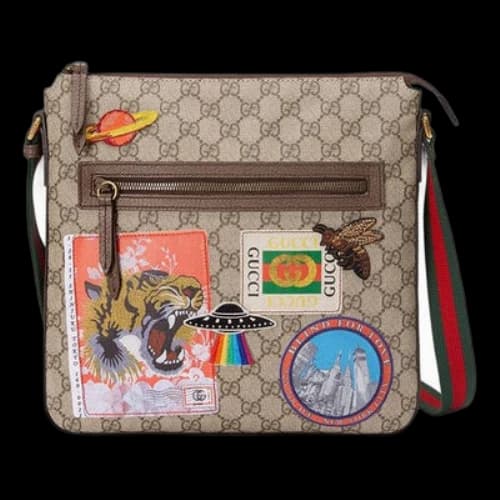 Gucci Tiger Head Embroidered Stripe Webbing Canvas Shoulder Messenger Bag / Multicolor Unisex