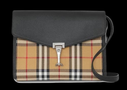 Burberry Small Vintage Check and Leather Crossbody Bag Black