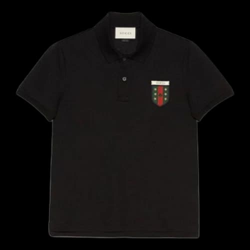 Gucci Ribbon Shield Short Sleeve Polo Shirt For Men Black