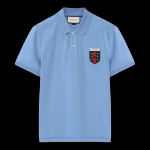 Gucci Ribbon Shield Short Sleeve Polo Shirt For Men Blue