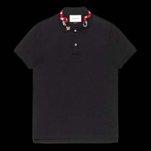 Gucci Men's Coral Snake Embroidered Polo Shirt Black