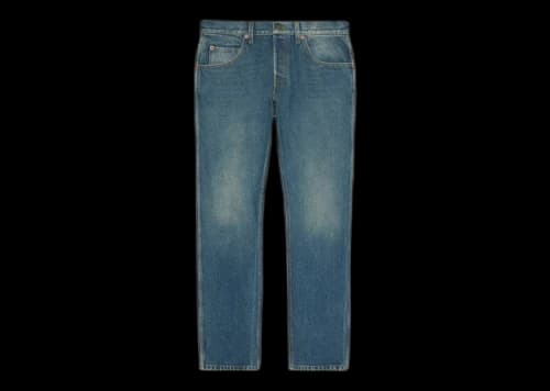 Gucci Tapered Fit Washed Marbled Denim Jeans Stonewashed Blue
