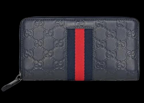 Gucci Signature Web Zip Around Wallet Navy Blue