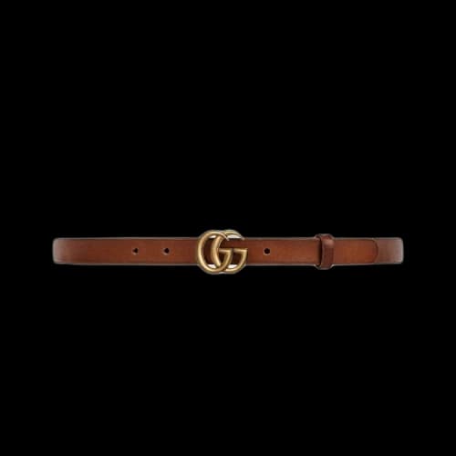 Gucci Skinny Leather Belt With Double G Buckle 'Brown'