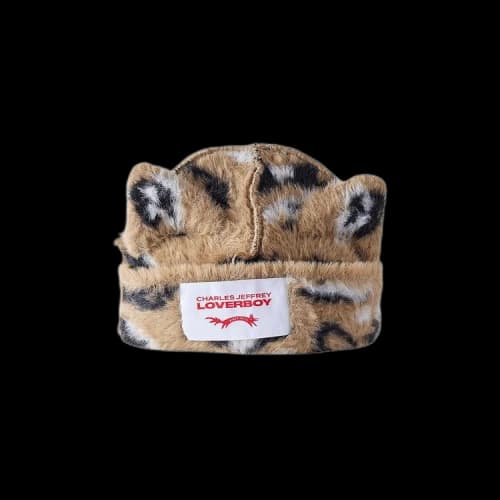 Charles Jeffrey Loverboy Fluffy Chunky Ears Beanie 'Brown Leopard'